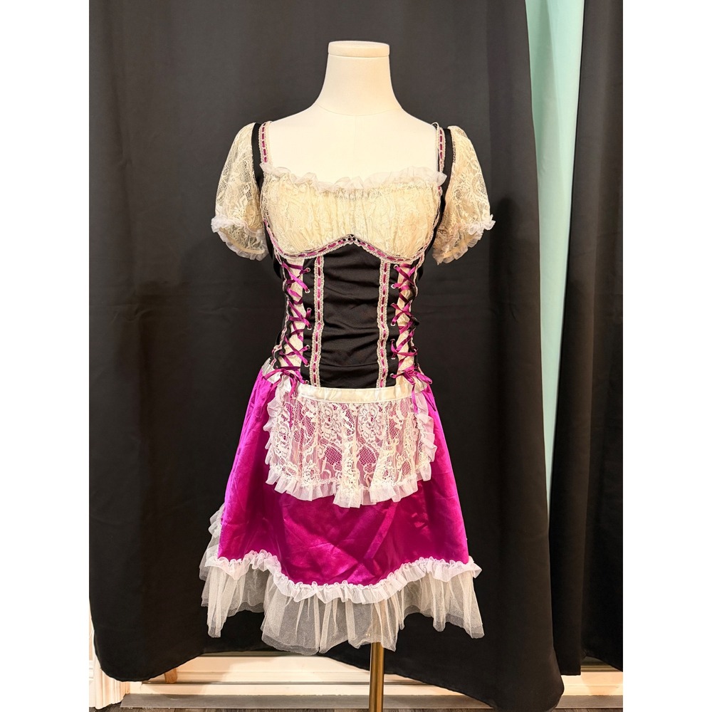 Fredericks of Hollywood Dirndl Maid Costume Dress Magenta Black S Oktoberfest